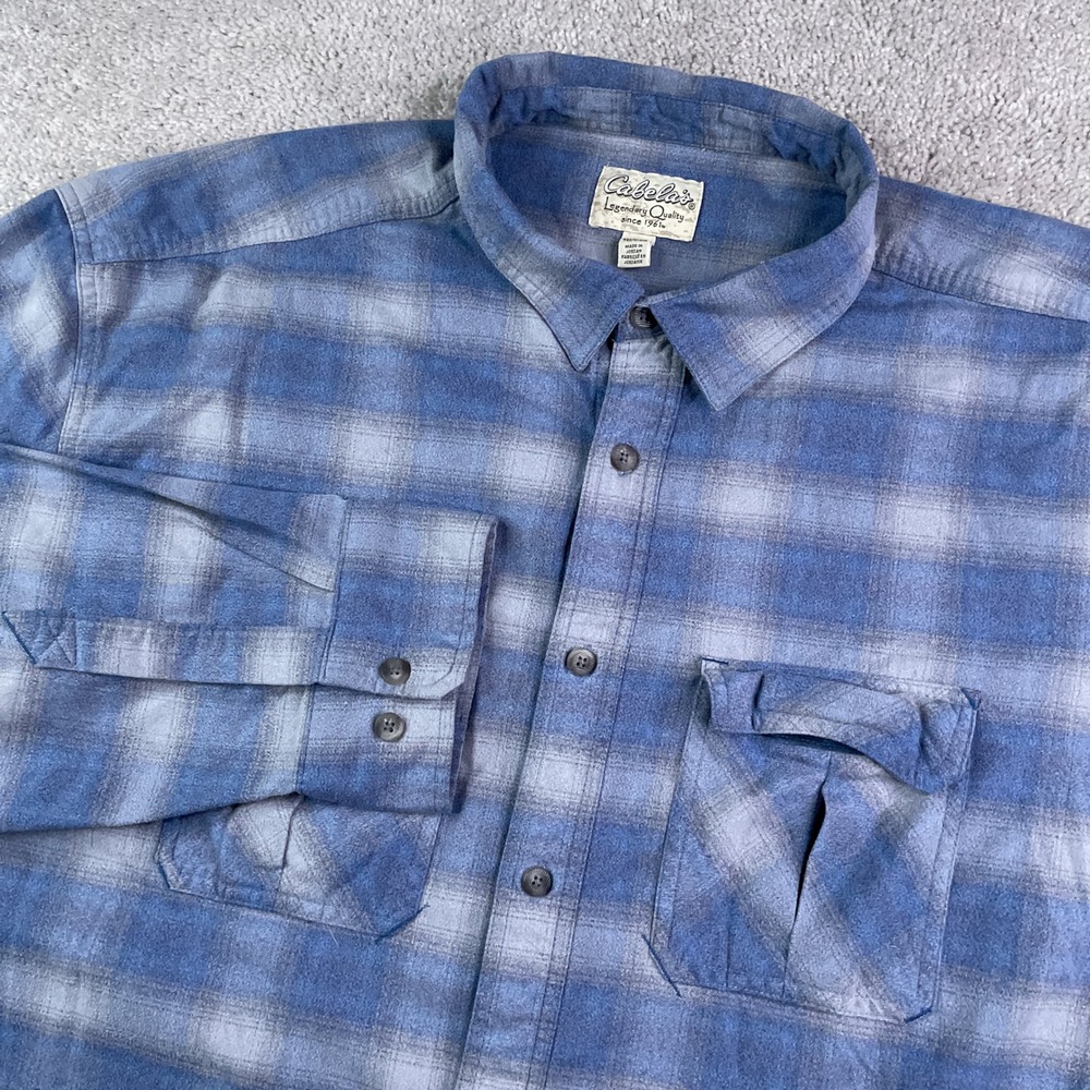 Cabelas Shirt Mens 3XL Tall Blue Plaid Performance Flannel‎ Long Sleeve Hunting